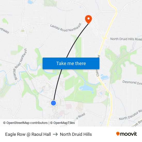 Eagle Row @ Raoul Hall to North Druid Hills map