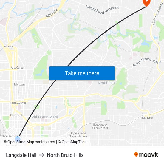 Langdale Hall to North Druid Hills map