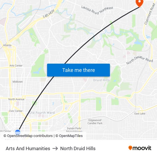 Arts And Humanities to North Druid Hills map