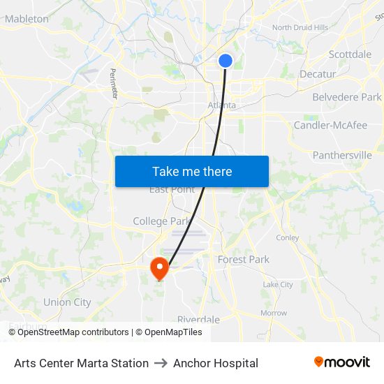 Arts Center Marta Station to Anchor Hospital map