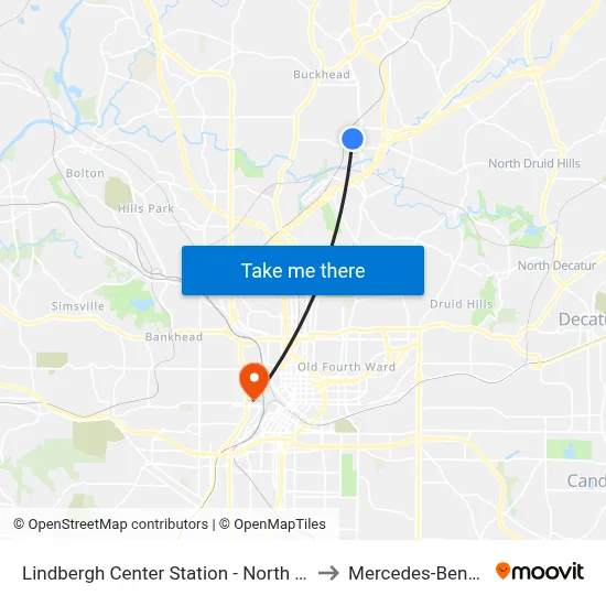 Lindbergh Center Station - North Loop/Morosgo Dr to Mercedes-Benz Stadium map