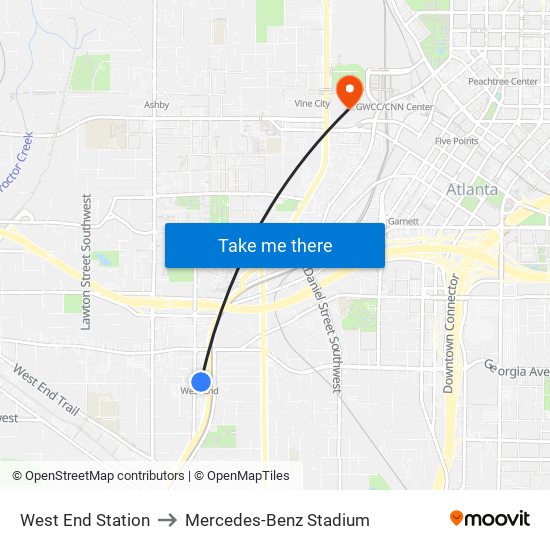 West End Station to Mercedes-Benz Stadium map