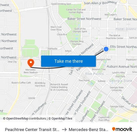 Peachtree Center Transit Station to Mercedes-Benz Stadium map