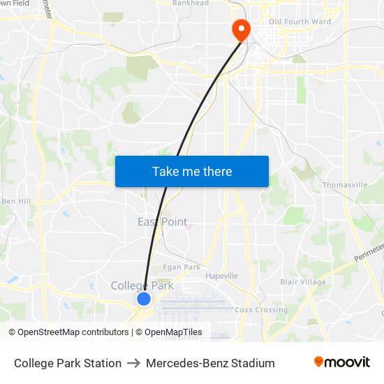 College Park Station to Mercedes-Benz Stadium map