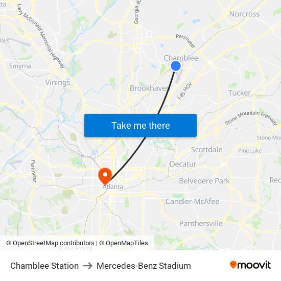 Chamblee Station to Mercedes-Benz Stadium map