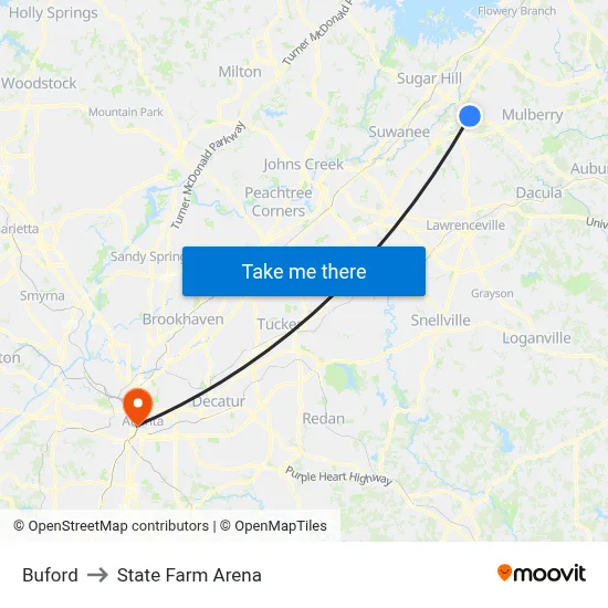 Buford to State Farm Arena map
