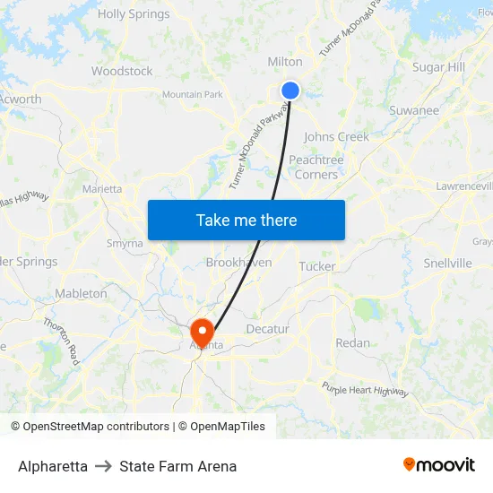 Alpharetta to State Farm Arena map