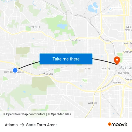 Atlanta to State Farm Arena map
