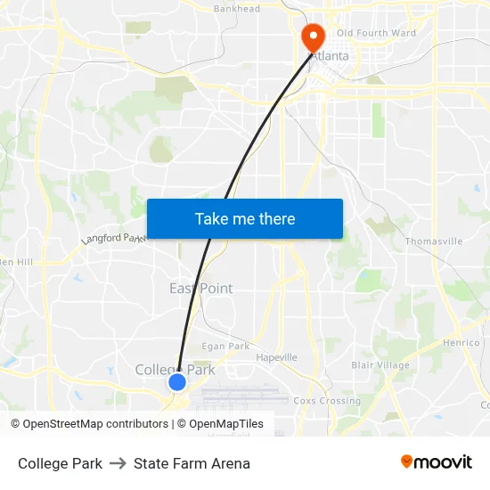 College Park to State Farm Arena map