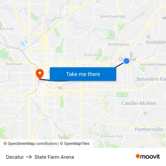 Decatur to State Farm Arena map