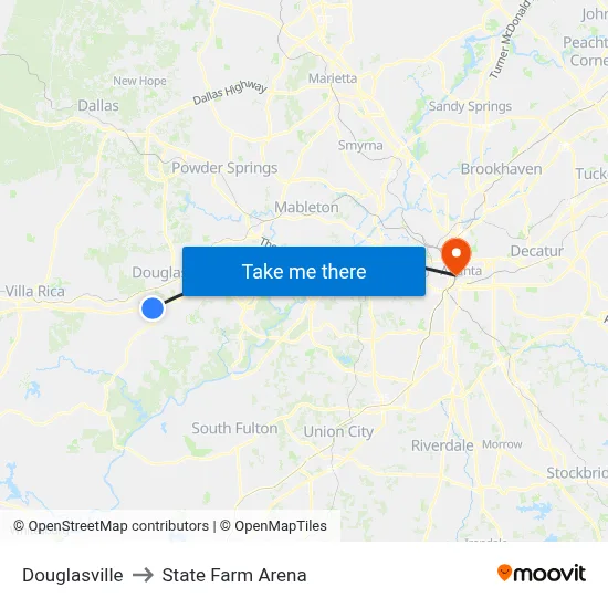 Douglasville to State Farm Arena map