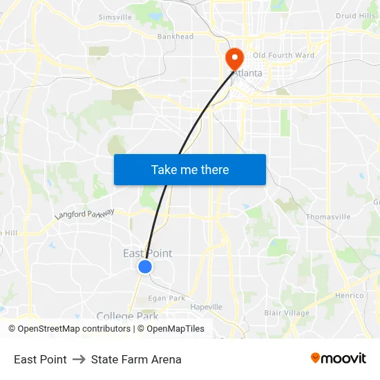 East Point to State Farm Arena map