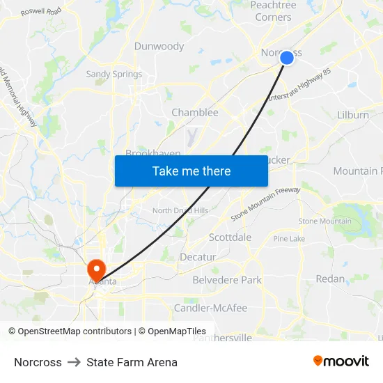 Norcross to State Farm Arena map