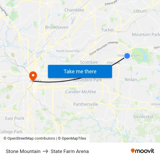 Stone Mountain to State Farm Arena map