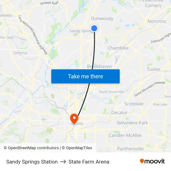Sandy Springs Station to State Farm Arena map