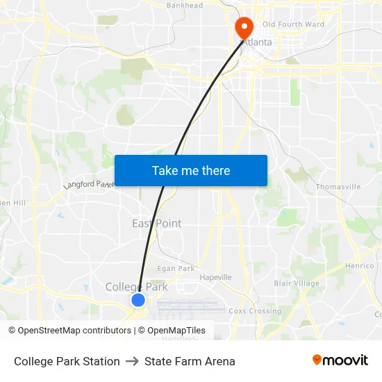 College Park Station to State Farm Arena map