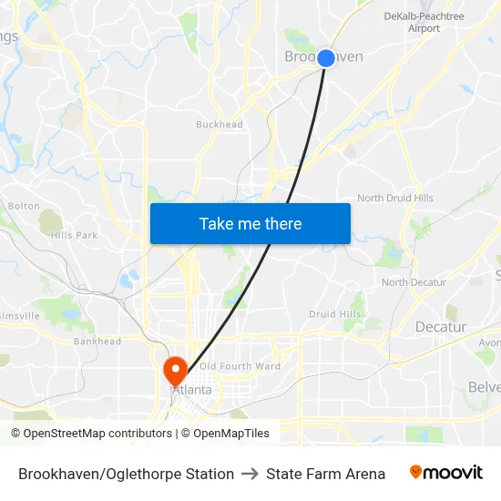 Brookhaven/Oglethorpe Station to State Farm Arena map
