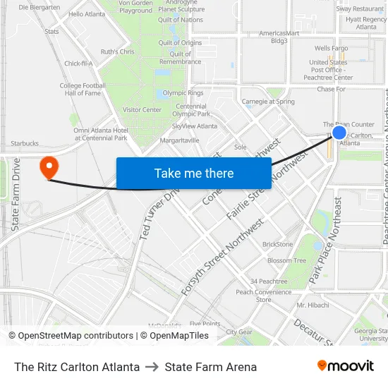 The Ritz Carlton Atlanta to State Farm Arena map