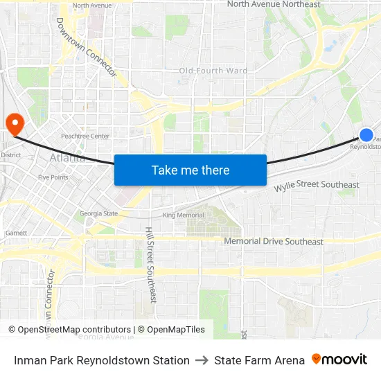 Inman Park Reynoldstown Station to State Farm Arena map