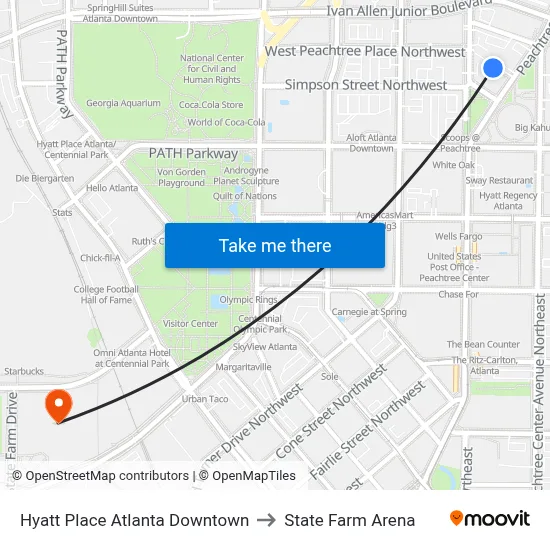 Hyatt Place Atlanta Downtown to State Farm Arena map