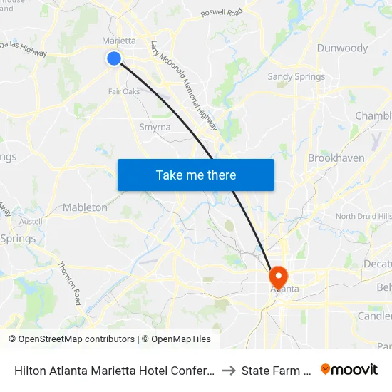 Hilton Atlanta Marietta Hotel Conference Center to State Farm Arena map