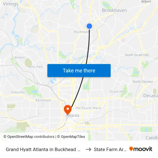 Grand Hyatt Atlanta in Buckhead GA USA to State Farm Arena map