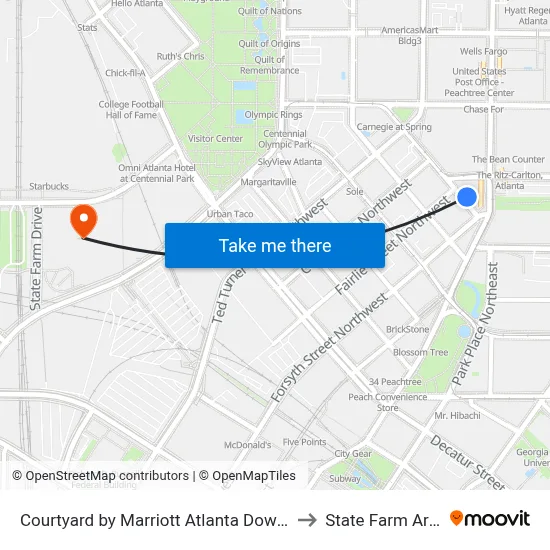 Courtyard by Marriott Atlanta Downtown to State Farm Arena map