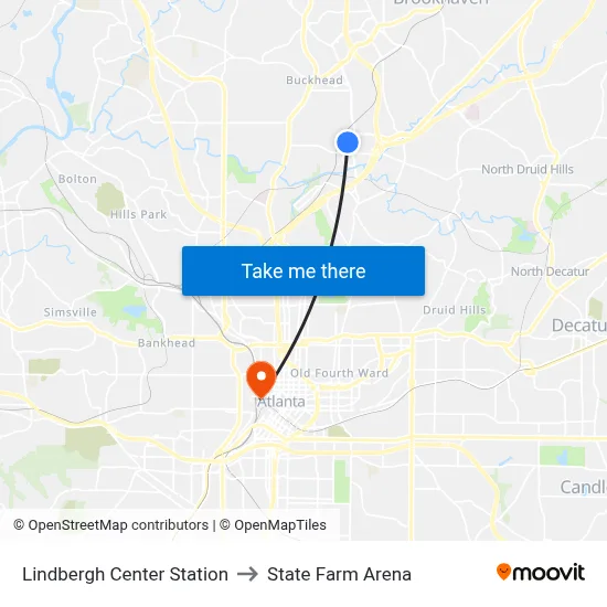 Lindbergh Center Station to State Farm Arena map