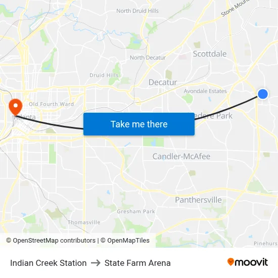 Indian Creek Station to State Farm Arena map