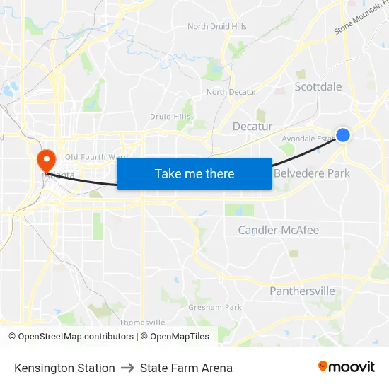 Kensington Station to State Farm Arena map