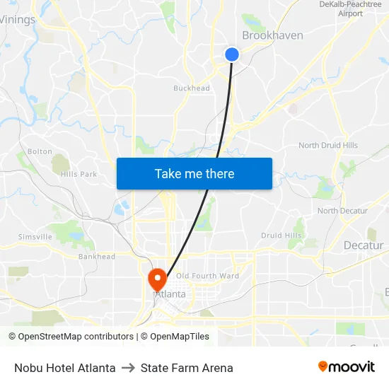 Nobu Hotel Atlanta to State Farm Arena map