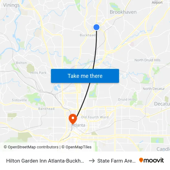 Hilton Garden Inn Atlanta-Buckhead to State Farm Arena map