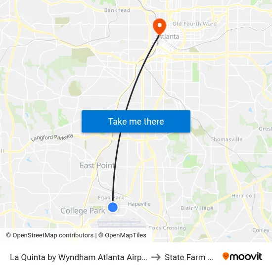 La Quinta by Wyndham Atlanta Airport North to State Farm Arena map