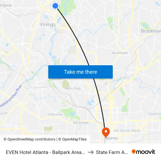 EVEN Hotel Atlanta - Ballpark Area by IHG to State Farm Arena map