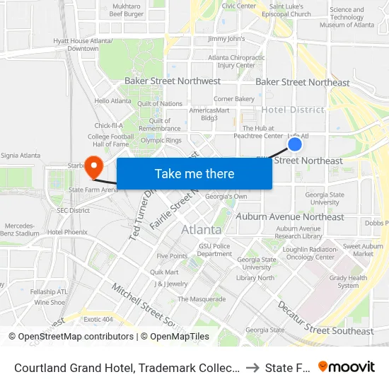 Courtland Grand Hotel, Trademark Collection by Wyndham former Sheraton Atlanta to State Farm Arena map