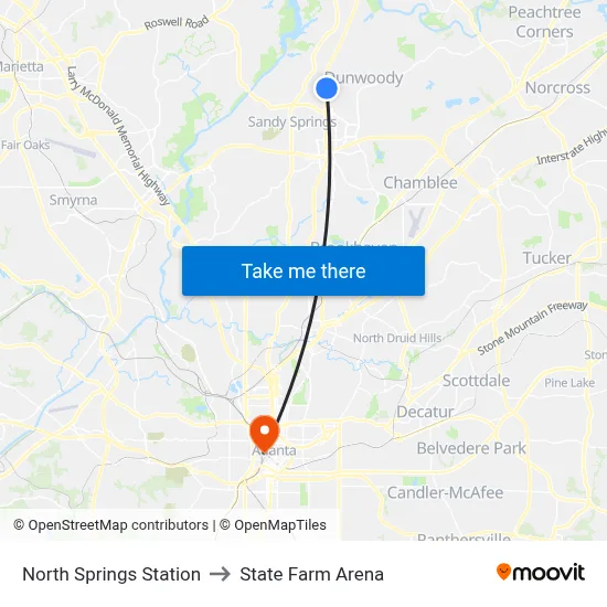 North Springs Station to State Farm Arena map