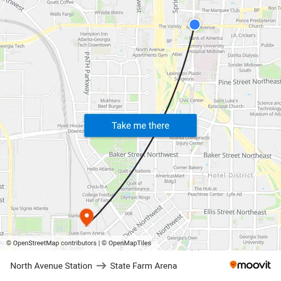 North Avenue Station to State Farm Arena map