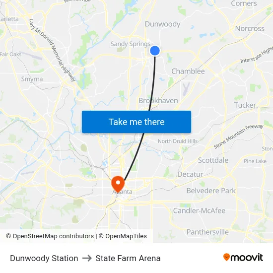 Dunwoody Station to State Farm Arena map