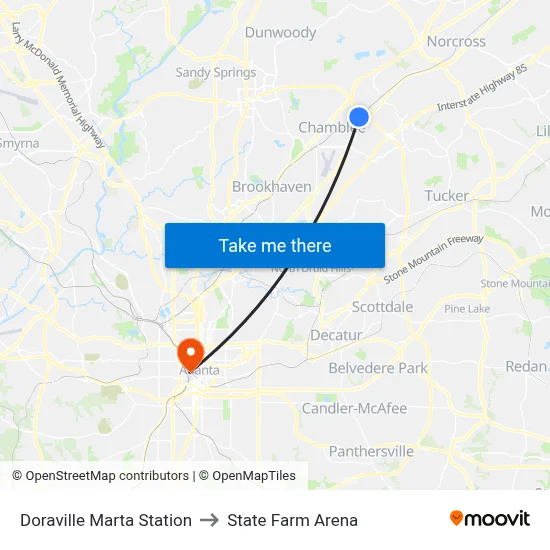 Doraville Marta Station to State Farm Arena map