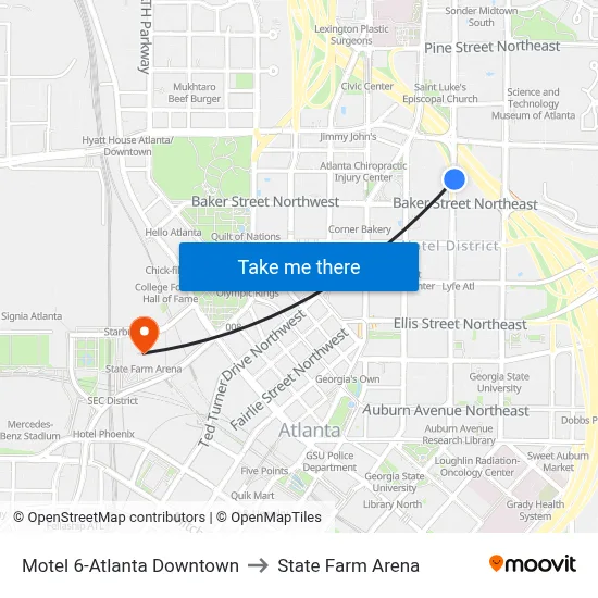 Motel 6-Atlanta Downtown to State Farm Arena map