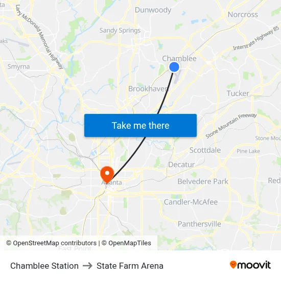 Chamblee Station to State Farm Arena map