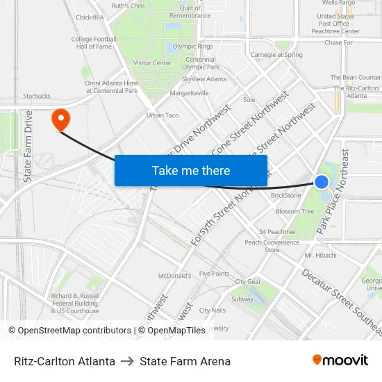 Ritz-Carlton Atlanta to State Farm Arena map
