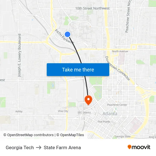 Georgia Tech to State Farm Arena map