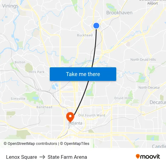 Lenox Square to State Farm Arena map