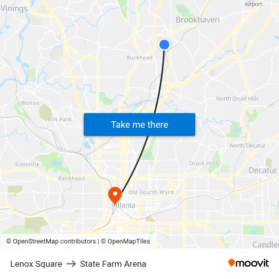 Lenox Square to State Farm Arena map