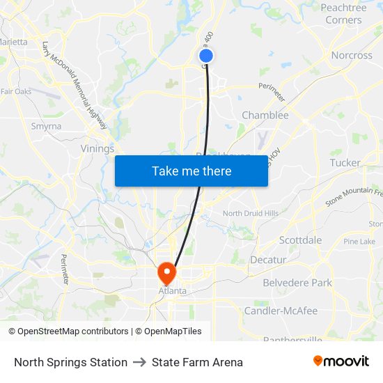 North Springs Station to State Farm Arena map