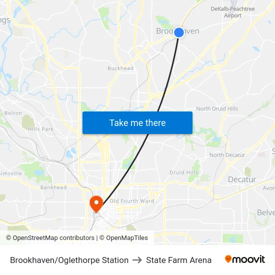 Brookhaven/Oglethorpe Station to State Farm Arena map