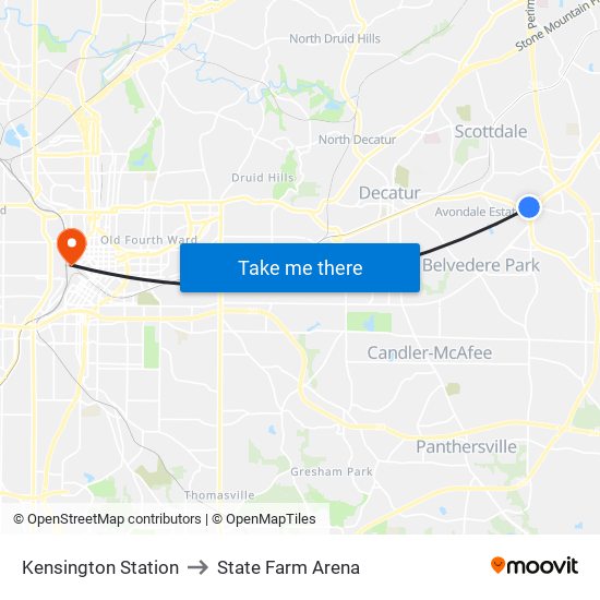 Kensington Station to State Farm Arena map