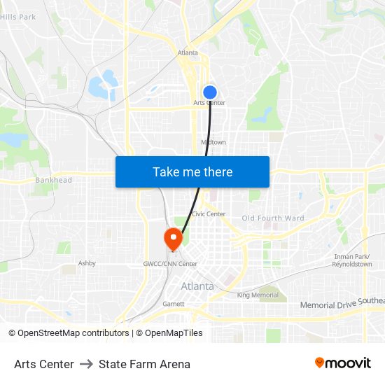 Arts Center to State Farm Arena map