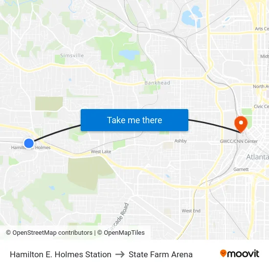 Hamilton E. Holmes Station to State Farm Arena map